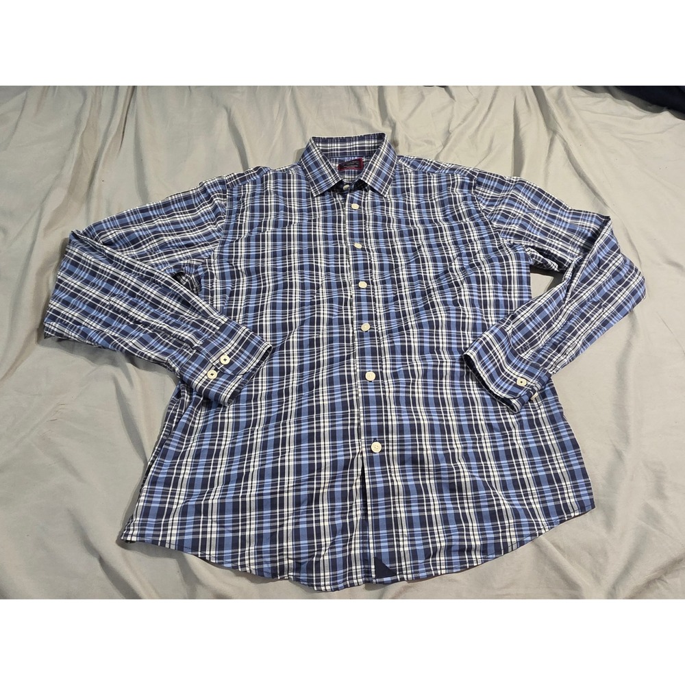 UNTUCKit Montecarlo Mens Medium Blue Plaid Button Down Shirt Regular Fit 40379‎